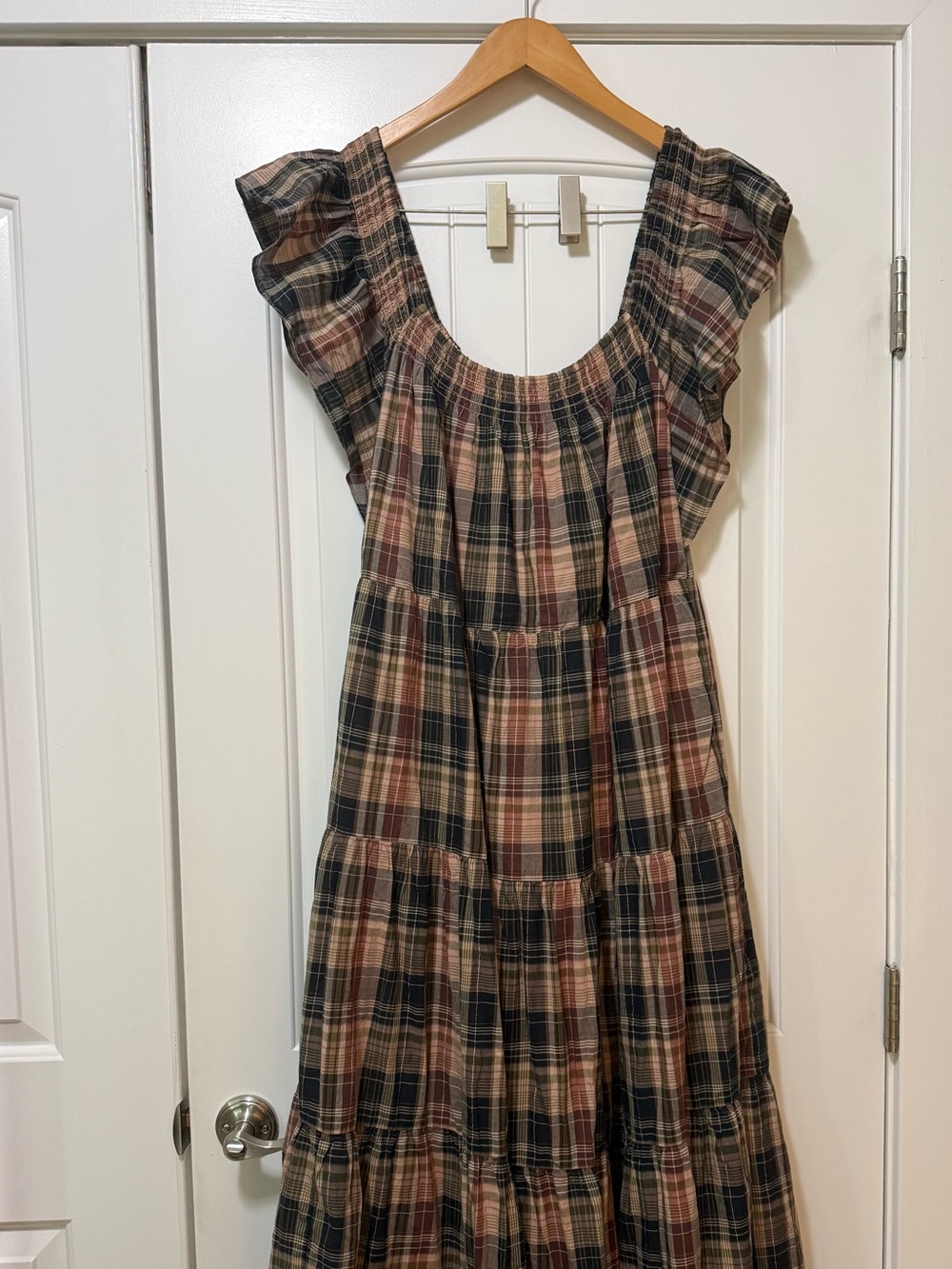 Madewell Flutter-Sleeve Tiered Midi Dress in Plaid XXL - Picture 7 of 12